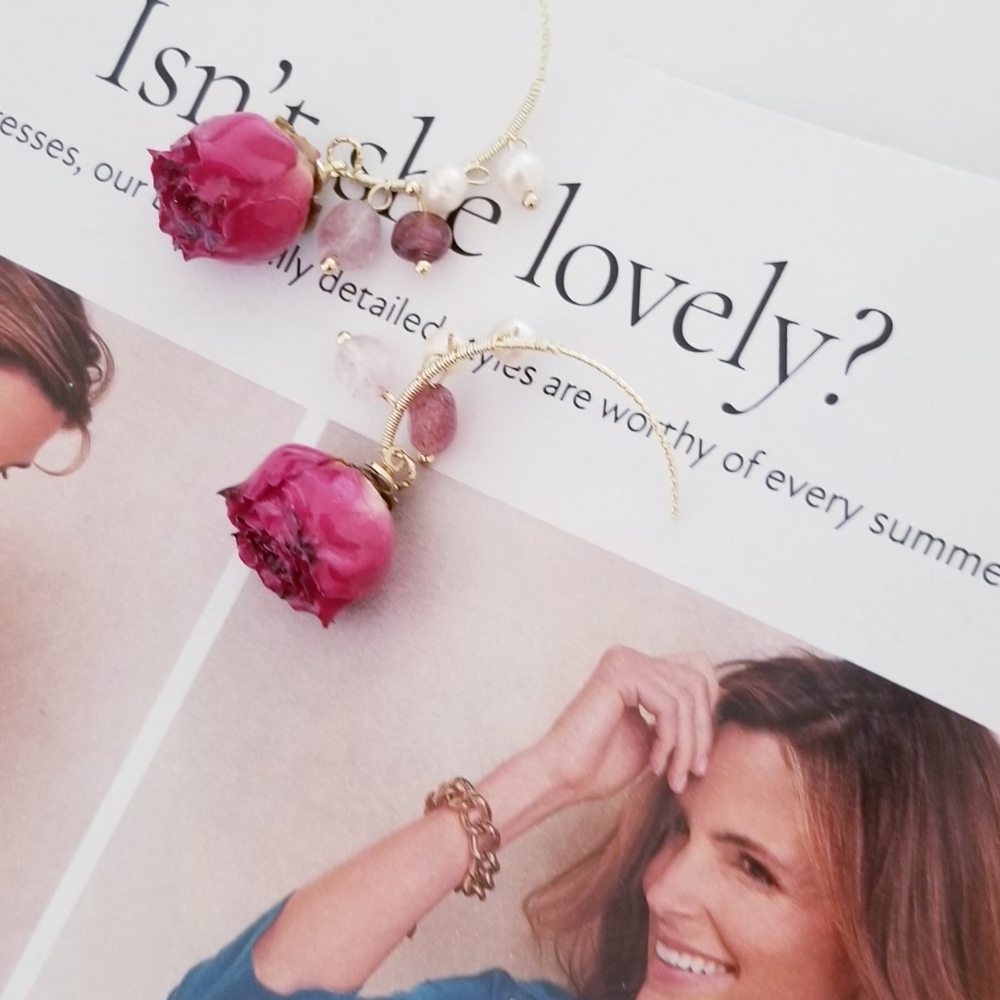 Gold Plated Eternal Flower Natural Freshwater Pearls Earrings - Picture 12 of 15